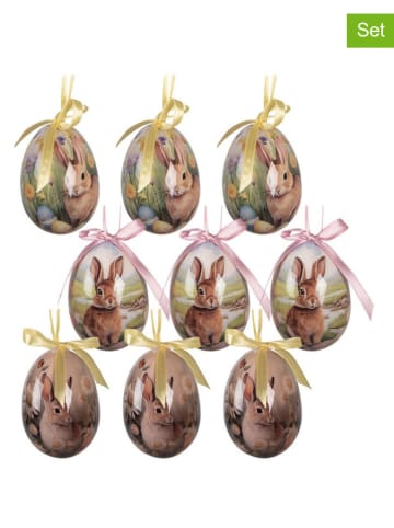 Clayre & Eef Zawieszki dekoracyjne (9 szt.) "Egg" w kolorze jasnoróżowo-zielonym - Ø 5 cm