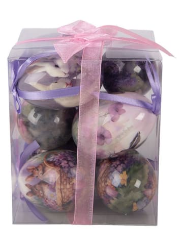 Clayre & Eef Zawieszki dekoracyjne (9 szt.) "Egg" w kolorze brązowo-fioletowym - Ø 5 cm