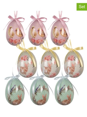 Clayre & Eef 9er-Set: Dekoanhänger "Ei" in Rosa/ Creme/ Pink - Ø 5 cm