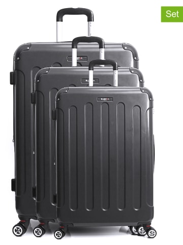 BlueStar 3tlg. Hardcase-Trolleyset "Tunis" in Dunkelgrau
