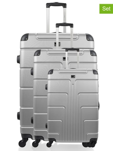 BlueStar 3-delige hardcase-trolleyset "Ottawa" zilverkleurig