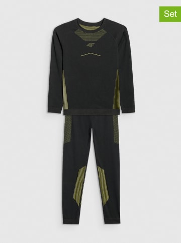 4F 2tlg. Thermowäsche-Set in Schwarz/ Grün