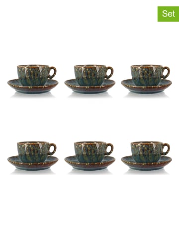 Ogo Living 6-delige set: koppen "Venus" donkerblauw/kaki - 160 ml