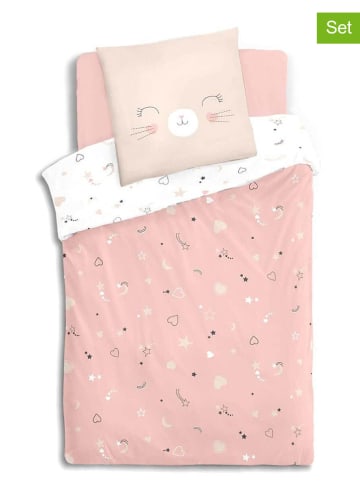 WellHome for Kids Komplet pościeli "Gatos" w kolorze jasnoróżowo-białym