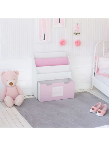 WellHome for Kids Regał w kolorze biało-jasnoróżowym na książki - 62,7 x 70 x 30 cm