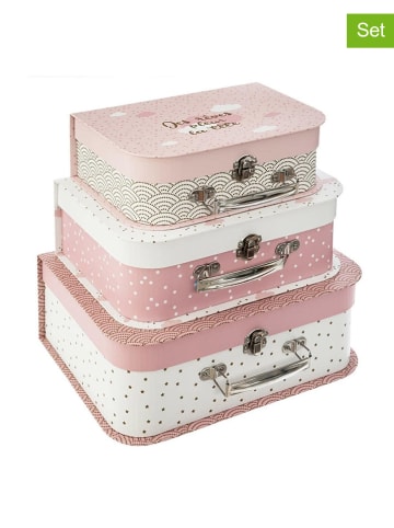 WellHome for Kids 3er-Set: Aufbewahrungskoffer in Rosa/ Creme