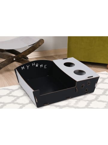 Paws&Whiskers Katzenbett mit Futterstation in Schwarz - (B)40 x (H)15 x (T)60 cm