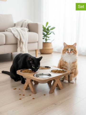 Paws&Whiskers 5-delige voerbakset lichtbruin - (B)34 x (H)34 cm