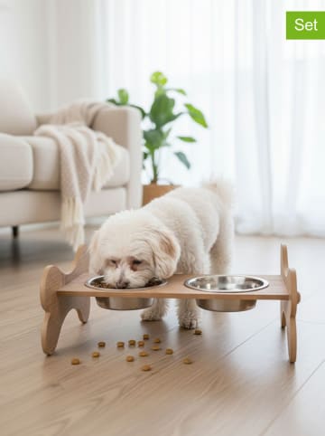 Paws&Whiskers 3-delige voerbakset lichtbruin - (B)38 x (H)20 cm