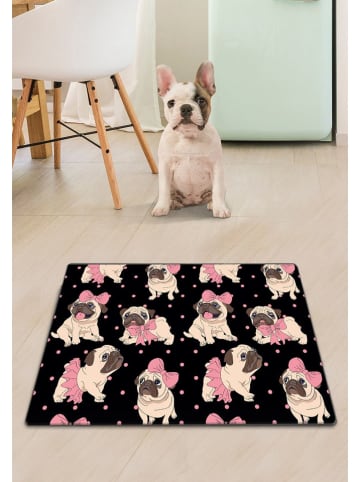 Paws&Whiskers Napfunterlage in Schwarz/ Rosa/ Beige - (L)40 x (B)60 cm