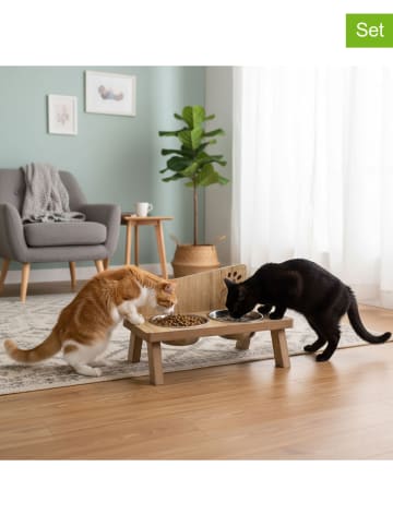 Paws&Whiskers 3-delige voerbakset lichtbruin - (B)33 x (H)10 x (D)17 cm