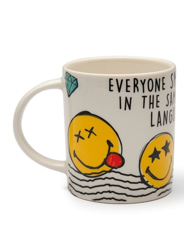 Trendy Kitchen by EXCÉLSA 4-delige set: koppen "Smiley World" wit/geel - 300 ml