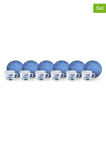 Trendy Kitchen by EXCÉLSA 6er-Set: Kaffeetasse "Ocean" in Blau/ Weiß - 70 ml