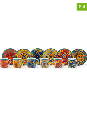 Trendy Kitchen by EXCÉLSA Filiżanki (6 szt.) "Trinacria" ze wzorem do espresso - 80 ml