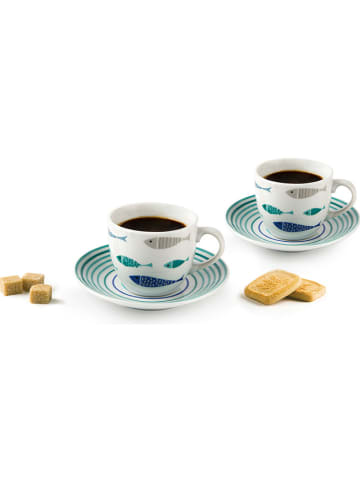 Trendy Kitchen by EXCÉLSA Filiżanki (6 szt.) w kolorze niebiesko-białym do espresso - 90 ml