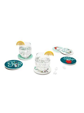 Trendy Kitchen by EXCÉLSA 6-delige set: onderzetters "Peanut'' blauw/mintgroen - Ø 10,5 cm