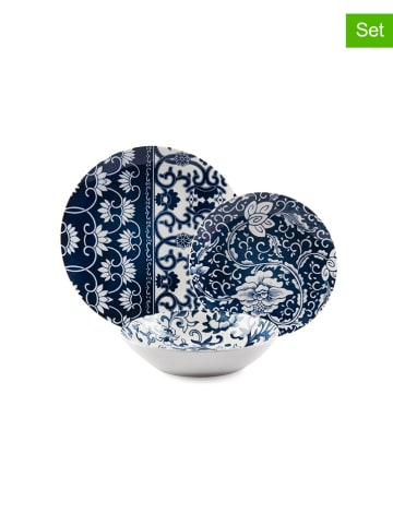 Trendy Kitchen by EXCÉLSA 18-częściowy zestaw talerzy "Blue Silk" w kolorze granatowym
