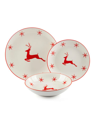 Trendy Kitchen by EXCÉLSA 18-delig tafelservies "Nordic Christmas" wit/rood