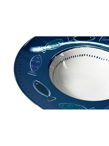 Trendy Kitchen by EXCÉLSA 6-delige set: pastaborden "Amalfi" wit/donkerblauw - Ø 28 cm