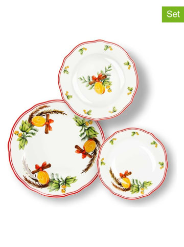 Trendy Kitchen by EXCÉLSA 18-częściowy zestaw talerzy "Cinnamon" w kolorze białym ze wzorem