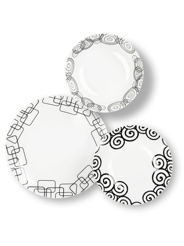 Trendy Kitchen by EXCÉLSA 12-częściowy zestaw talerzy "Magic" w kolorze biało-czarnym