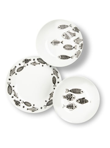 Trendy Kitchen by EXCÉLSA 18-delig tafelservies "Black Sea" wit/zwart