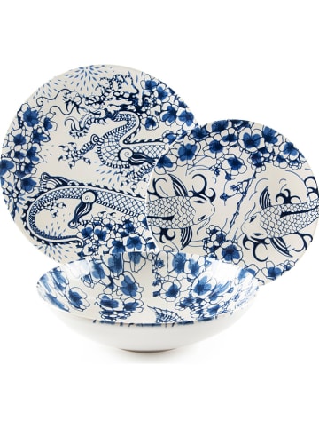 Trendy Kitchen by EXCÉLSA 18-częściowy zestaw talerzy "Zen" w kolorze biało-niebieskim