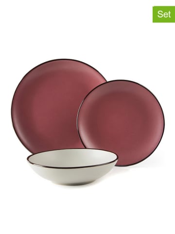 Trendy Kitchen by EXCÉLSA 18-częściowy zestaw talerzy w kolorze różowo-białym