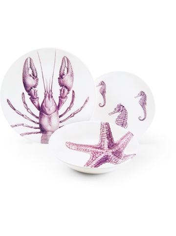 Trendy Kitchen by EXCÉLSA 3-delig tafelservies "Flore et Faune - Nr. 6" wit/paars