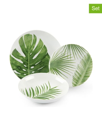 Trendy Kitchen by EXCÉLSA 18-częściowy zestaw talerzy w kolorze biało-zielonym