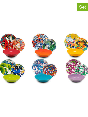 Trendy Kitchen by EXCÉLSA 18-częściowy zestaw talerzy "Kimono" ze wzorem