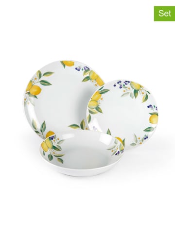 Trendy Kitchen by EXCÉLSA 18-częściowy zestaw talerzy w kolorze biało-żółto-zielonym