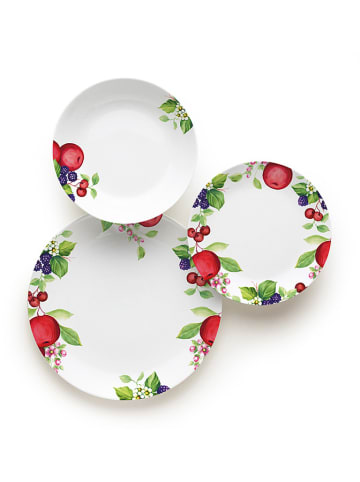 Trendy Kitchen by EXCÉLSA 18-częściowy zestaw talerzy "Apple" w kolorze biało-czerwono-zielonym