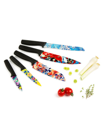 Trendy Kitchen by EXCÉLSA 5-częściowy zestaw "Kimono" w kolorze czarnym ze wzorem