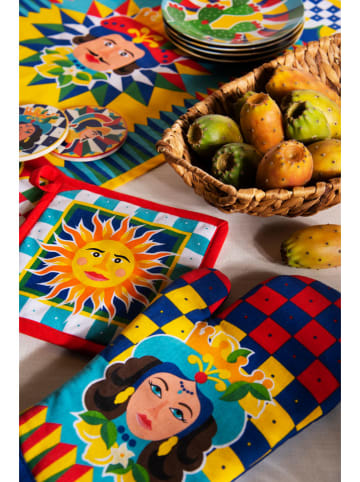 Trendy Kitchen by EXCÉLSA Topflappen "Sicilian Rhapsody" in Rot/ Türkis - (L)20 x (B)20 cm