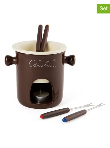 Trendy Kitchen by EXCÉLSA 7-częściowy zestaw w kolorze brązowo-kremowym do fondue