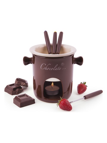 Trendy Kitchen by EXCÉLSA 7-częściowy zestaw w kolorze brązowo-kremowym do fondue