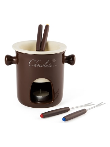 Trendy Kitchen by EXCÉLSA 7-częściowy zestaw w kolorze brązowo-kremowym do fondue