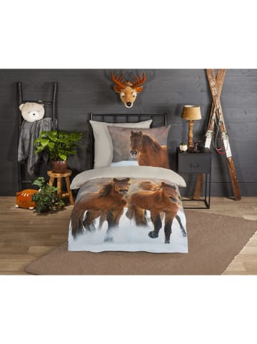 Good Morning Komplet pościeli flanelowej "Ponies" w kolorze jasnobrązowym