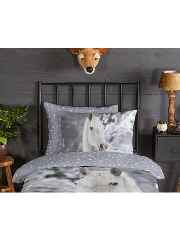 Good Morning Flanellen beddengoedset "Bonnie" grijs/wit