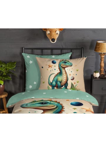 Good Morning Flanellen beddengoedset "Milo" beige/mintgroen