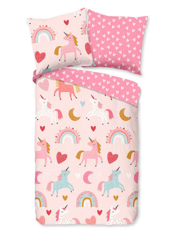 Good Morning Komplet pościeli flanelowej "Unicorn" w kolorze jasnoróżowym