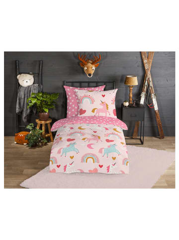Good Morning Flanellen beddengoedset "Unicorn" lichtroze