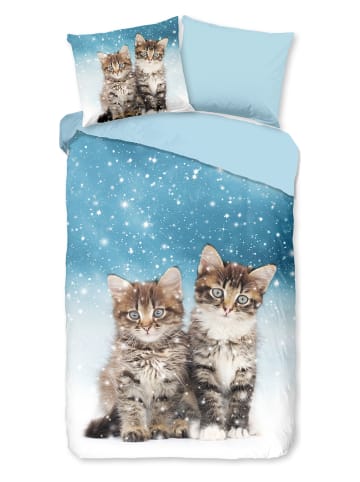 Good Morning Flanellen beddengoedset "Family" blauw