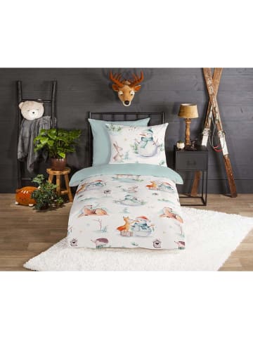 Good Morning Flanellen beddengoedset "Magicwinter" wit/mintgroen