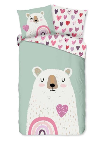 Good Morning Flanell-Bettwäsche-Set "Ted" in Grün/ Weiß