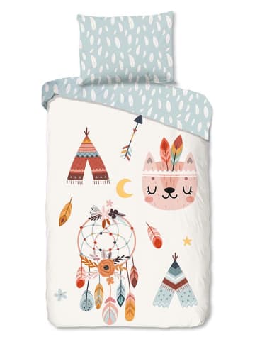 Good Morning Flanellen beddengoedset "Dreamy" wit/mintgroen