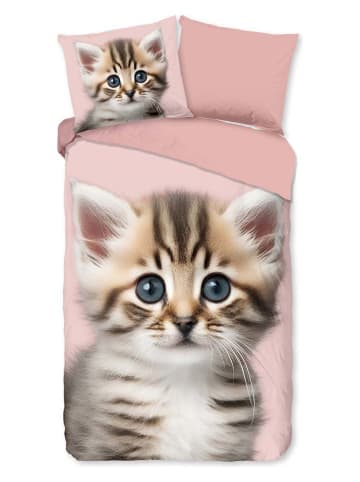 Good Morning Komplet pościeli flanelowej "Meow" w kolorze jasnobrązowo-jasnoróżowym