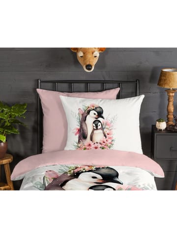 Good Morning Flanellen beddengoedset "Penny" lichtroze/wit