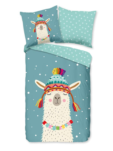 Good Morning Flanellen beddengoedset "Borax" petrol/wit